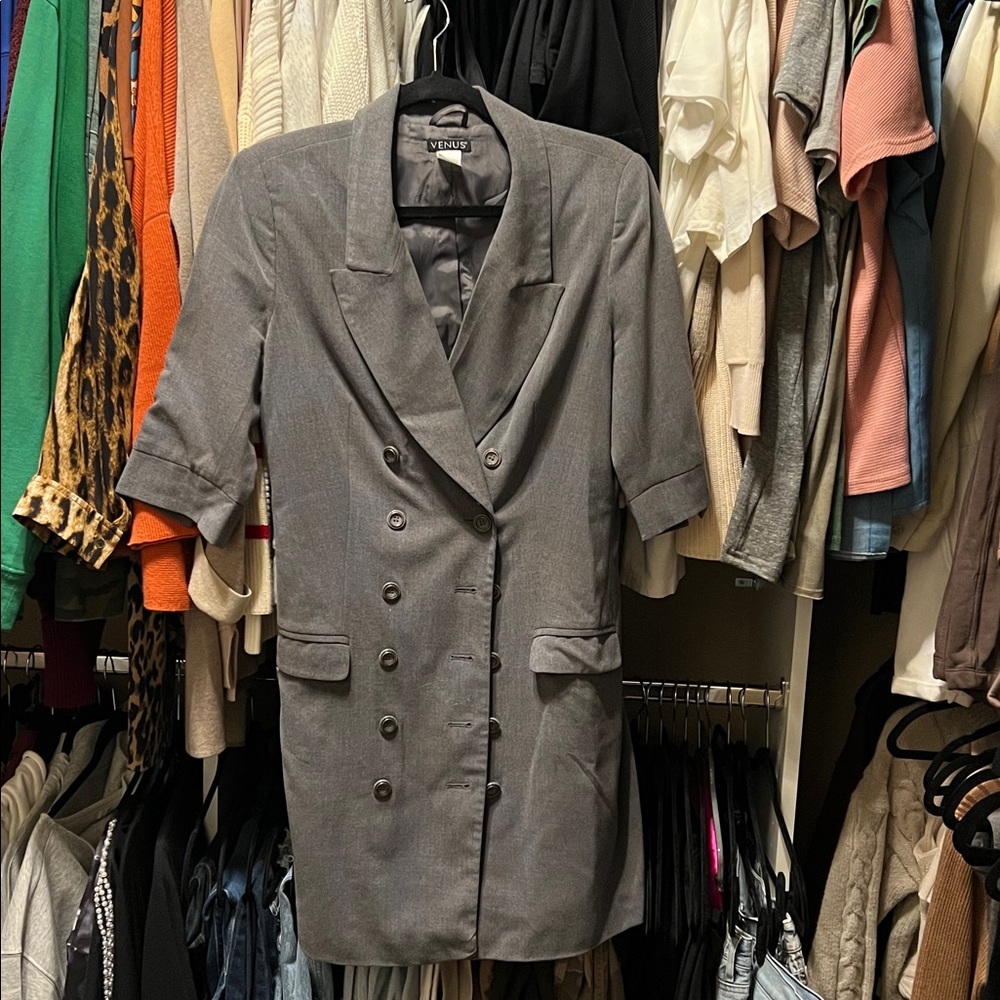 VENUS Gray Double-Breasted Midi Dress